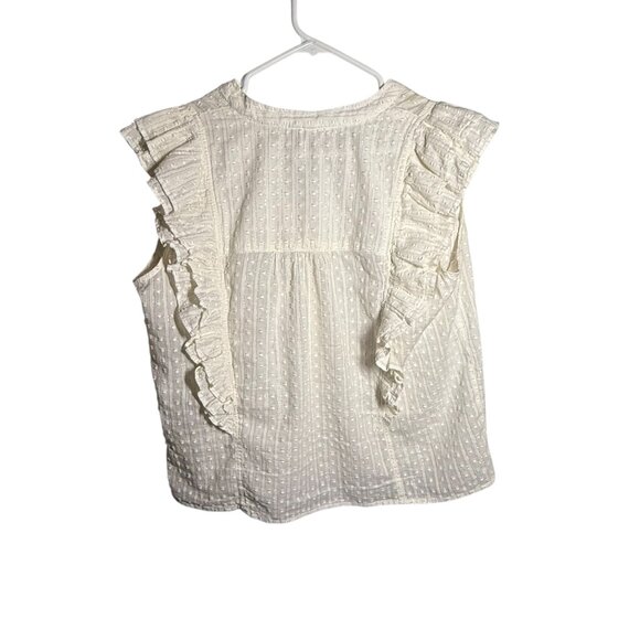 Pilcro Anthropology White Ruffle Sleeve Button-Down Blouse With Textured size sm - Picture 5 of 7